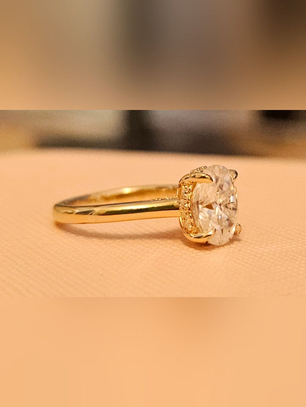 925 STERLING SILVER Gold Plated Oval Moissanite with CZ Detail Ring SZ 4.5
